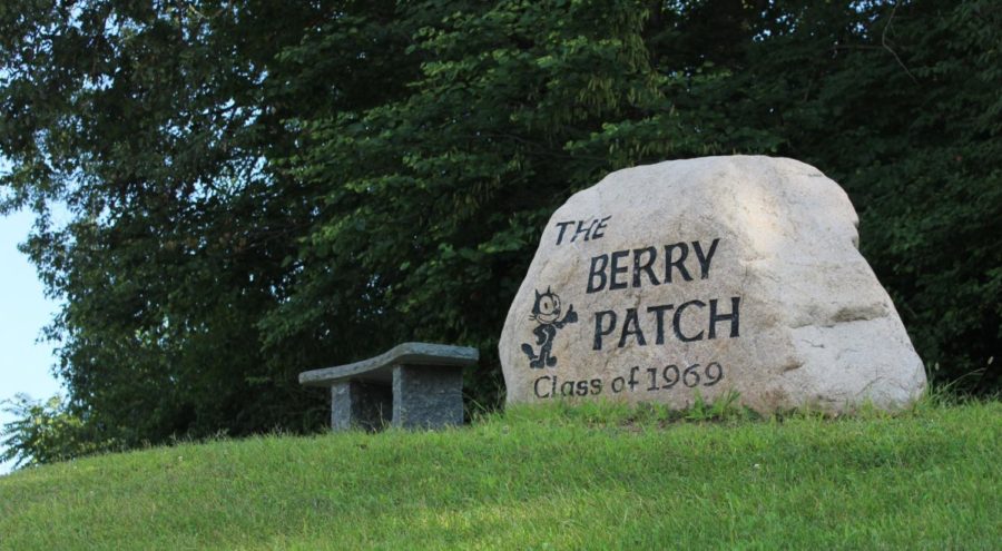 The Berry Patch is a place where students can relax, run, have a class, or just admire. The first thing you may see is this rock that was established by the class of 1969.