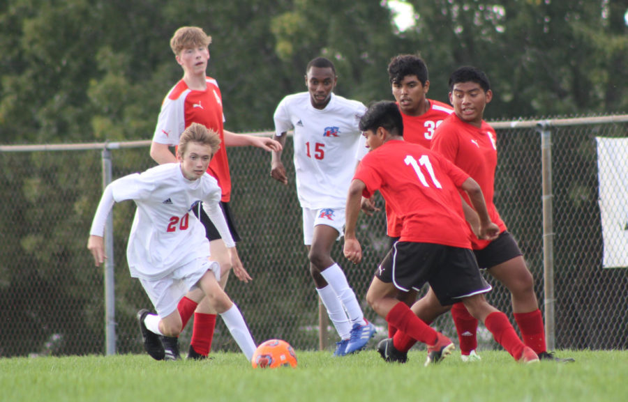 As the ball shoots away, the Berries scramble to get it. Boys junior varsity soccer defeated Kokomo 7-1 on Tuesday, September 13 and varsity won 2-1 on a last-minute goal by freshman Clay Turner.