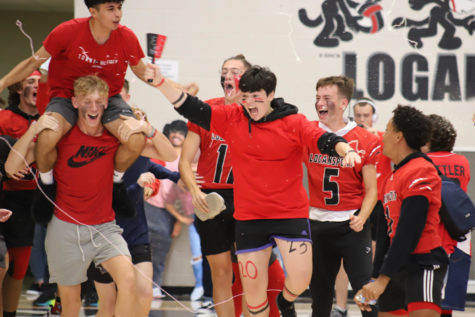 After the seniors won the contest for who could scream the loudest, they run out  on the basketball court to celebrate. One of the most excited seniors was Atticus Picardo. Picardo and all the other seniors screamed as loud as they could to celebrate Logansport High School.