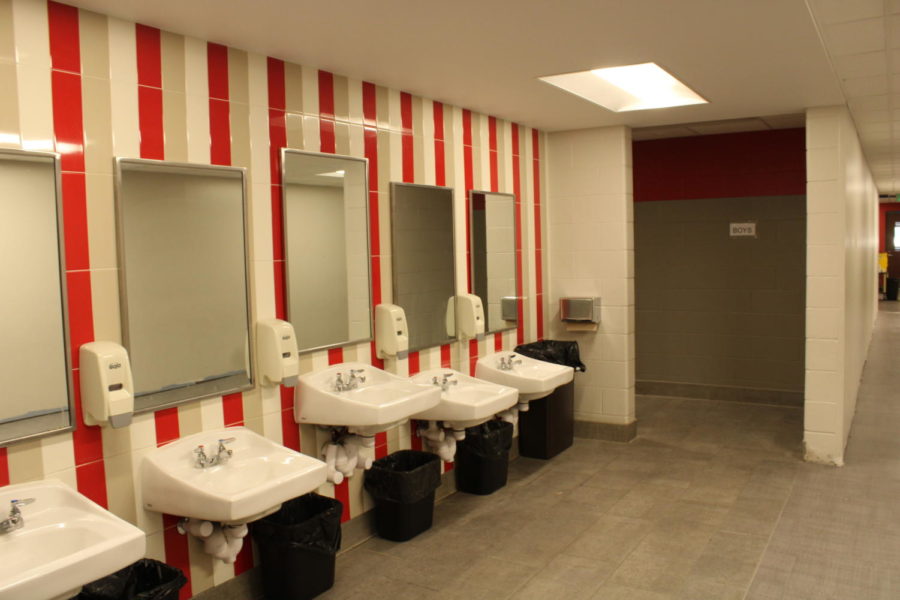 If you went to Fairview Elementary, this might not look familiar, but this is in Fairview. There is a lot of construction. This is the redesigned restroom with the sinks moved to outside of the restroom. 