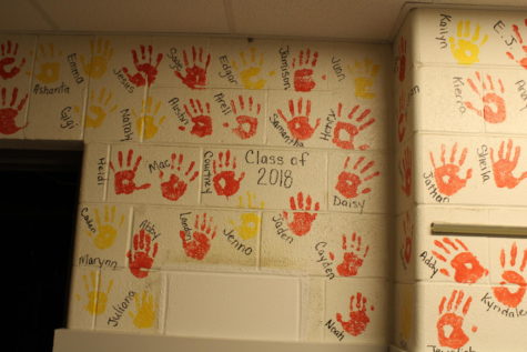 These are the handprints at Fairview. The high school also does this. However, Fairview started doing this first. This is the Fairview Class of 2018, which is the current sophomore class. Many of the sophomores who went to Fairview might be up there.