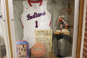 Along the main entrance of LHS, a display case contains all of Whitney Jenningss awards and key memories such as Miss Basketball, Gatorade Player of the Year, and her Indiana All-Star jersey.