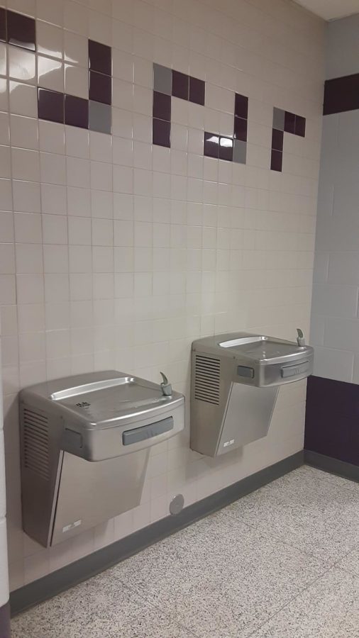 Water fountains in the hallway of the Century Career Center.