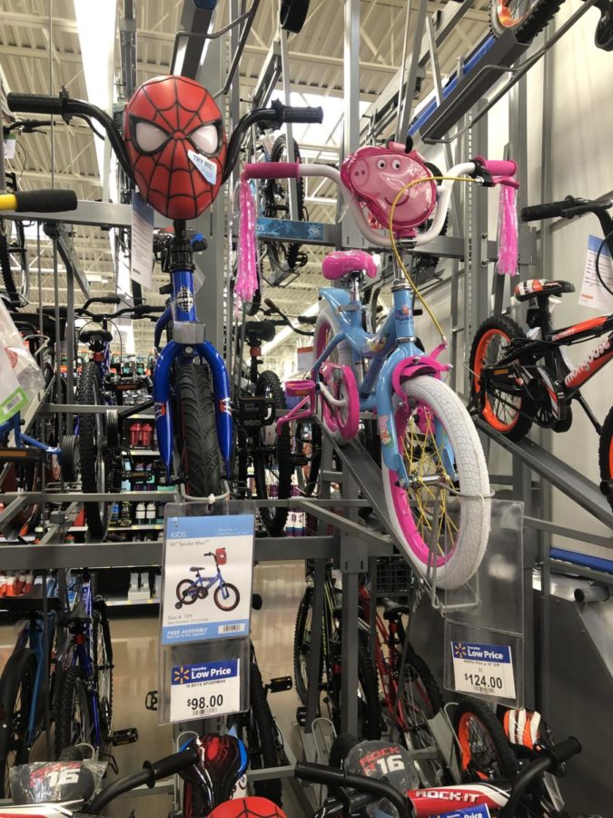 Most of the childrens bikes at Walmart are clear examples of pink tax. The bike on the left is $98 and the bike on the right is $124. 