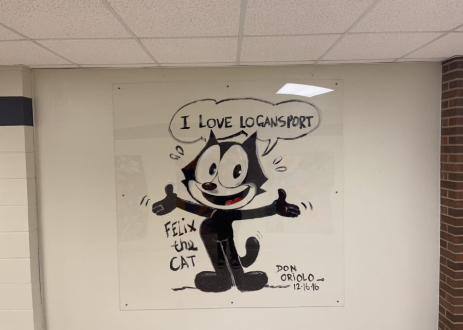 Felix artwork, like this one in E-wing, are all over the school. This particular Felix was drawn by artist Don Oriolo.