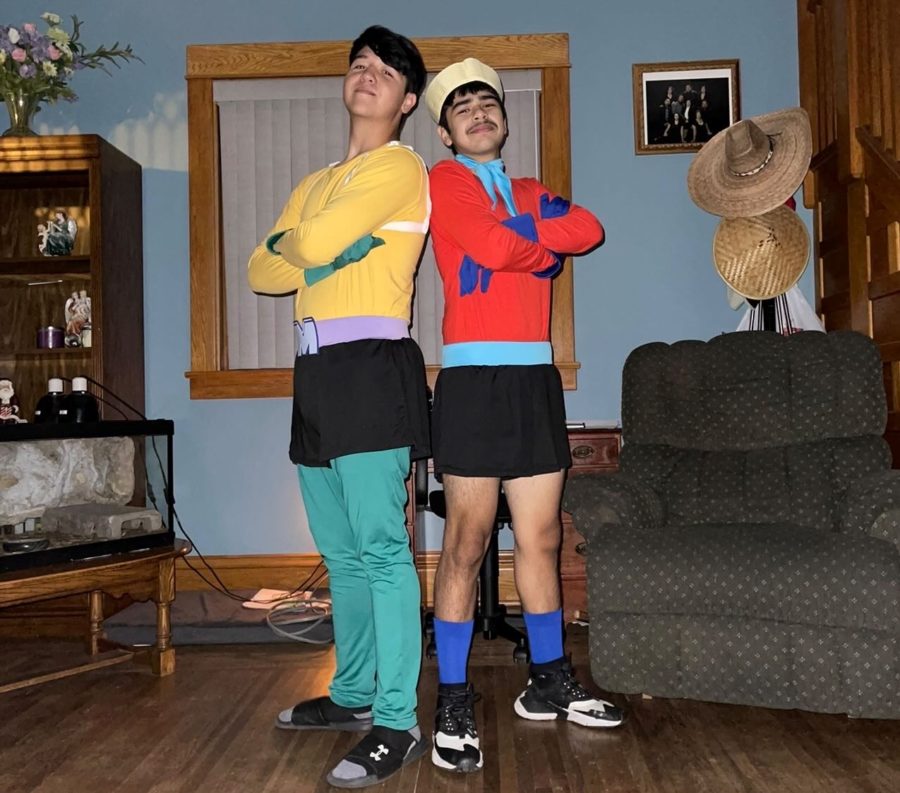 Posing in their Mermaid Man and Barnacle Boy costumes, sophomores Samuel Esqueda and Diego Torres prepare to trick-or-treat.
