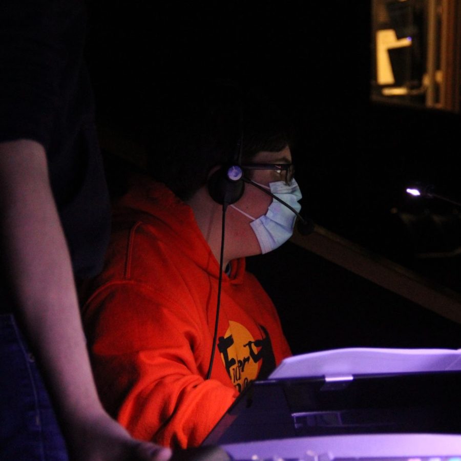 Located in the upper left corner of McHale, the sound booth is were techies like sophomore Eli Bault have to operate make mic levels while also launching sound cues as needed. Bault spent the previous week finding and creating the sound cues for the LJHS Drama Clubs show Gothic Ghost Stories.