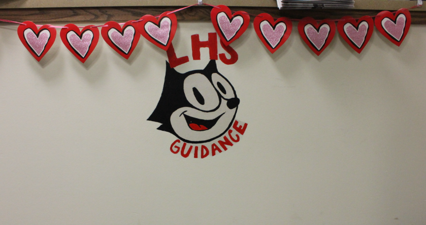LHS prepping for the upcoming Valentines Day in the guidance office. Logansport High School  office staff usually prepare for the holidays pretty early.