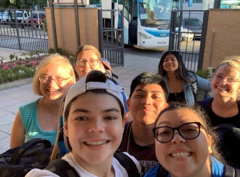 Students prepare for a week long trip in a new country, Spain. Accompanied by Angela Harmon and Phyllis Handschu, Juniors Camila Flores, Juan Jose-Miguel, and Seniors Atticus Picardo and Rosalinda Miguel Felipe.