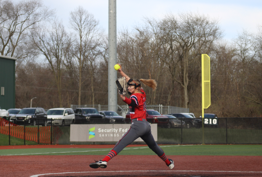 Pitching to the batter on the other team is sophomore Natalee Packard. Pioneer and LHS have been rivals for years, and that is no different in softball.