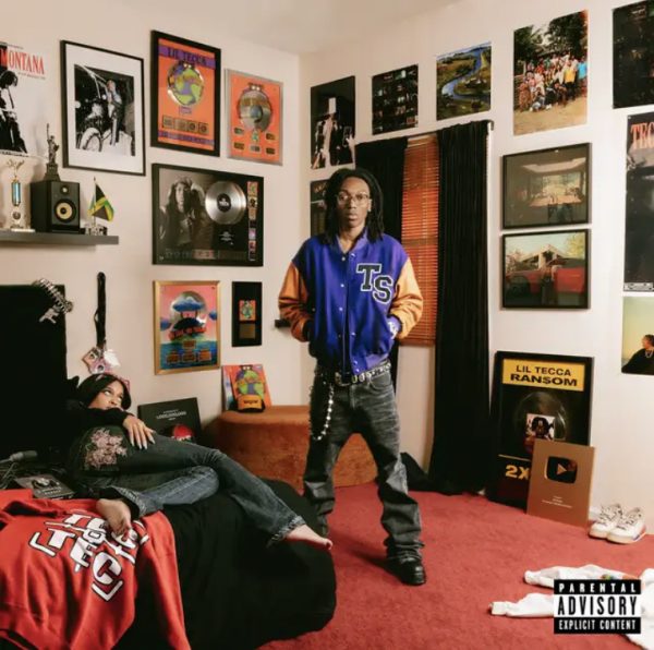 The album cover of TEC displays rapper Lil Tecca surrounded by his achievements. These achievements include a YouTube golden play button, his hit song Ransom that has been certified Platinum seven times within the United States, and a variety of other certified singles and albums that he has created.
