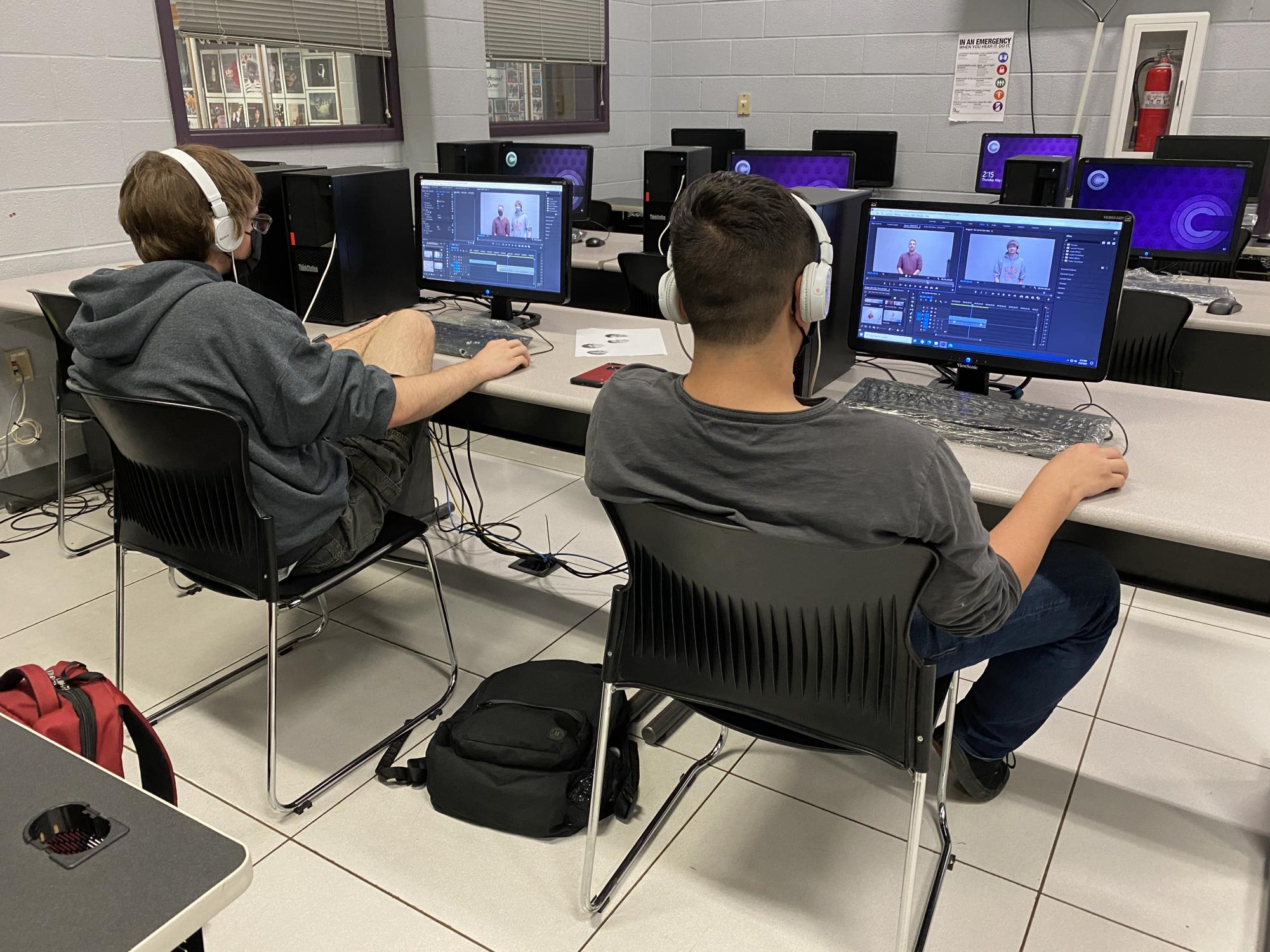 Students begin to add the final touches to their projects in Dave Packards Intro to Radio and TV class. Packard has seen waves of generations enter through his classroom, and sees what each year brings to offer.
