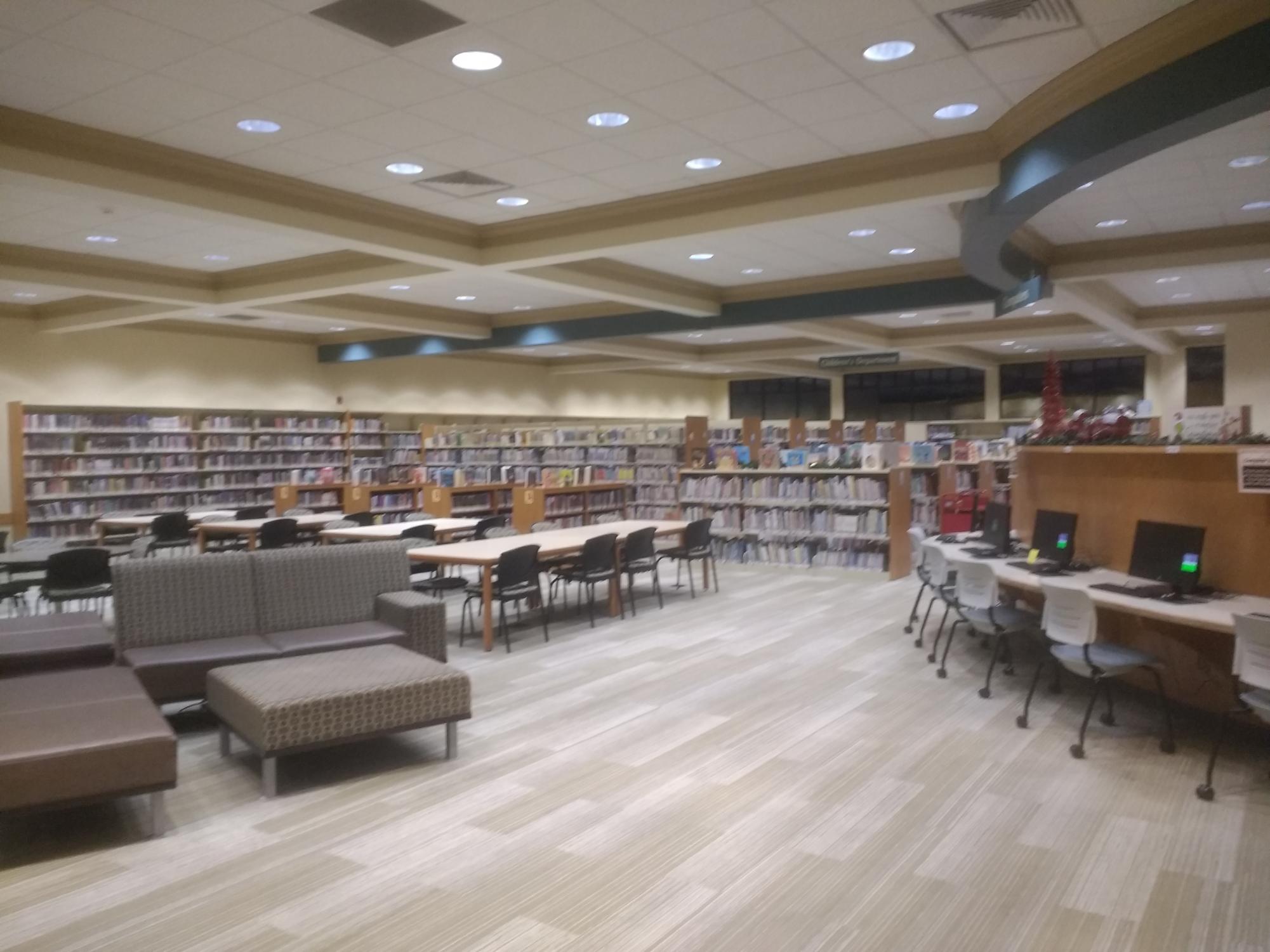 The main space on the first floor. Furnished with many chairs, desks, and even a few couches, it’s a comfortable place to sit down and read a book or discuss something with friends.