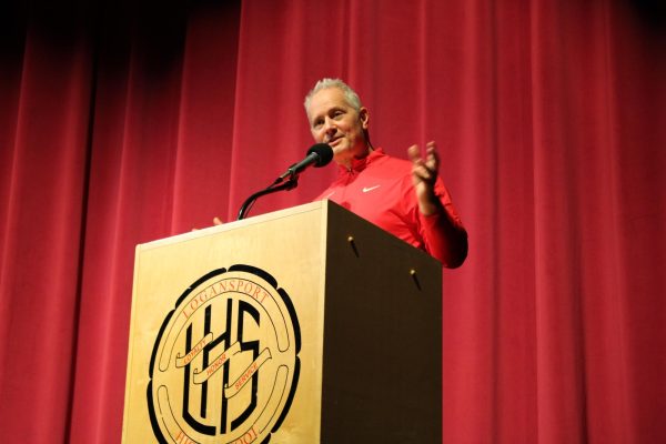 Before the Lunar New Year celebration begins, LHS Principal Matt Jones addresses the audience and thanks them for coming.  