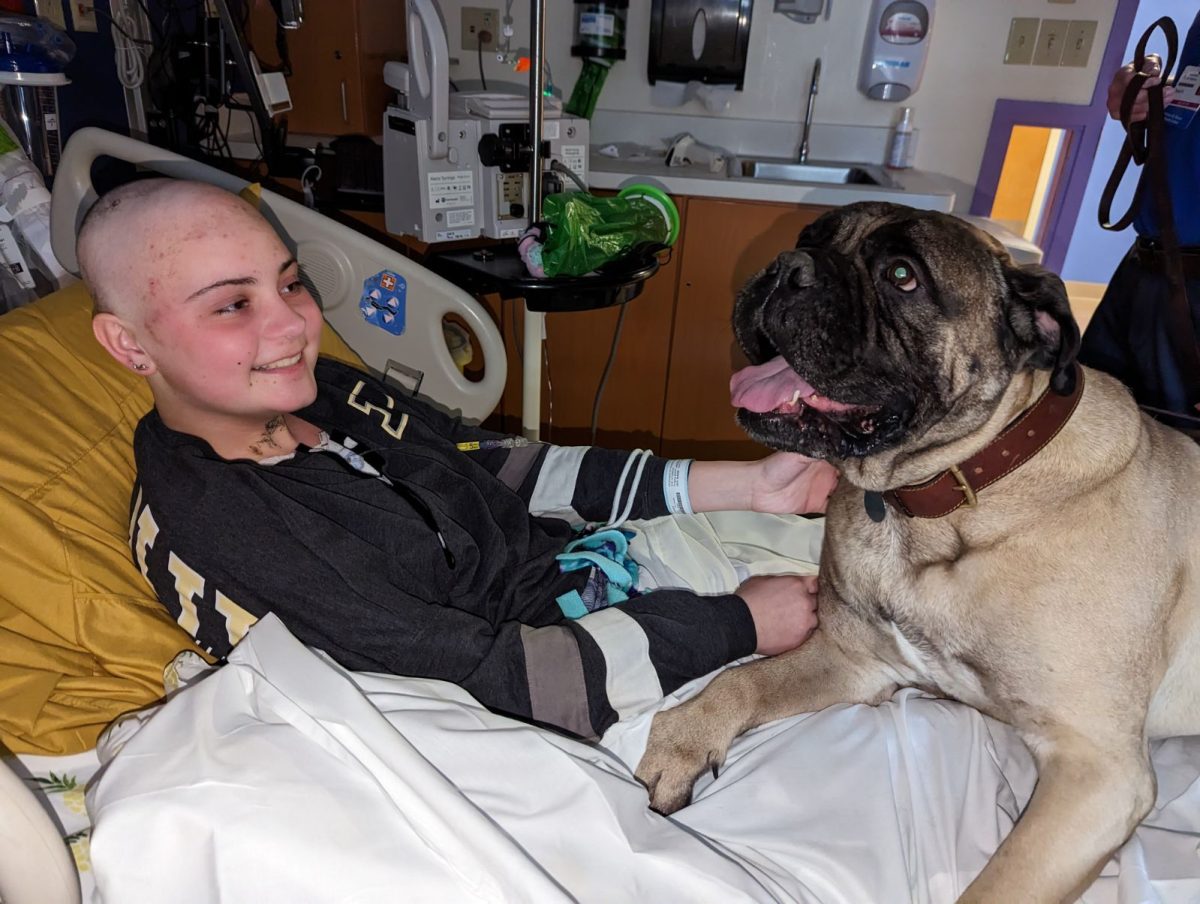 During round two of chemotherapy, Gracelyn Scott receives pet therapy.