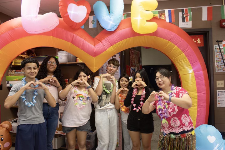 The Chinese classes showed off their school spirit by wearing leis on Hawaiian Day.
