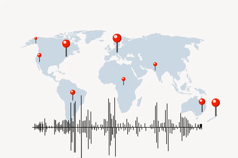 This is a makeshift map of where most people heard the noise. The bigger the point the more people have heard it.