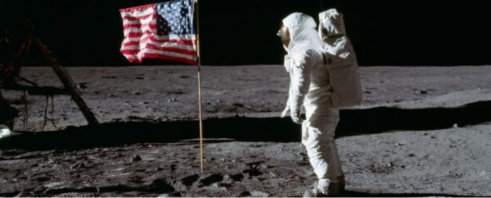 Is the moon landing truly staged? It has to be, the flag is waving! (Goodymeraj, CC0, via Wikimedia Commons) 
