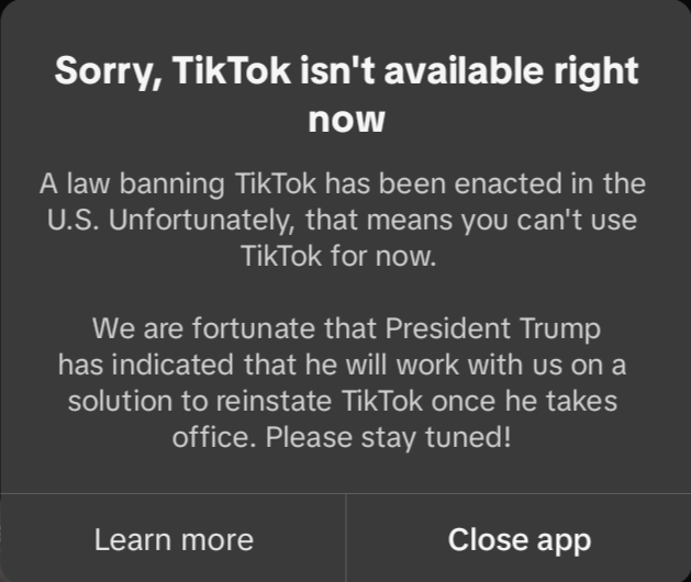 On the day of the ban, users received this notice stating that the app has been banned in the U.S.