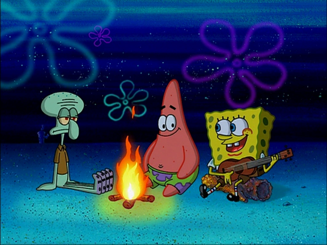 SpongeBob, Patrick and Squidward sit around a campfire and sing the "Campfire Song".
(SpongeBob SquarePants via YouTube)