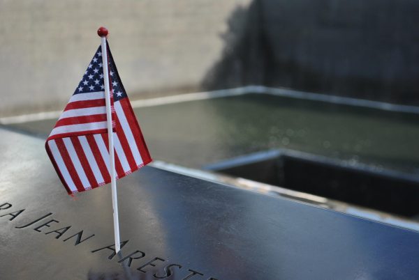 An isolated American flag, frozen in time. (English:  Tiffanyhsudds, CC BY-SA 4.0 , via Wikimedia Commons).