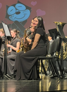Freshman Alexa Lopez plays the saxophone at her school band concert. (Courtesy of Alexa Lopez)