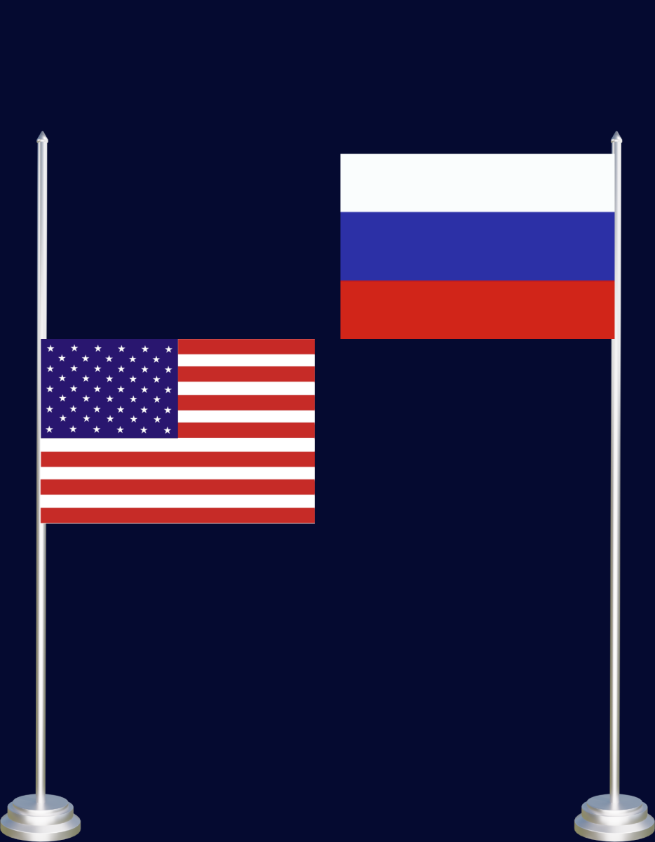 The Russian flag flies higher than the U.S. flag.
