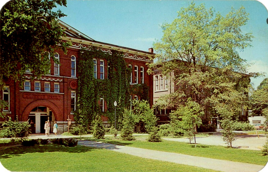 Baldwin Hall, former residence hall, stands alongside Heimlich Hall, a former medical school at Valparaiso University. (Baldwin and Heimlich Halls, Valparaiso University, circa 1960s/Steve Shook/Flickr/CC BY 2.0 DEED)