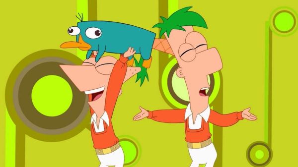 Phineas and Ferb singing "Everything's Better with Perry." (Disney Television Animation)
