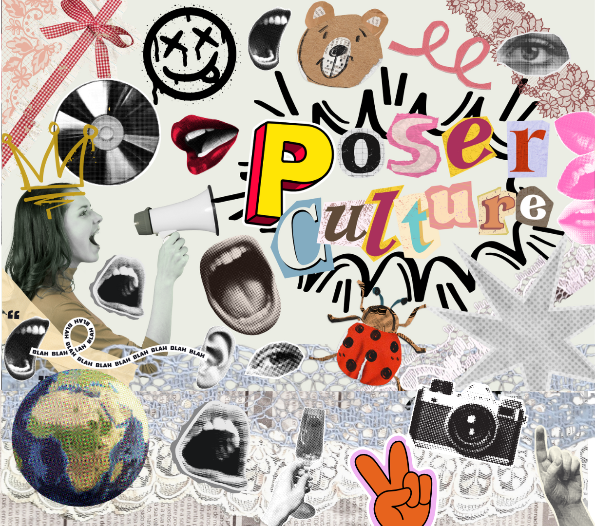 A scrapbook-like image represents the difference in ourselves and our voices.