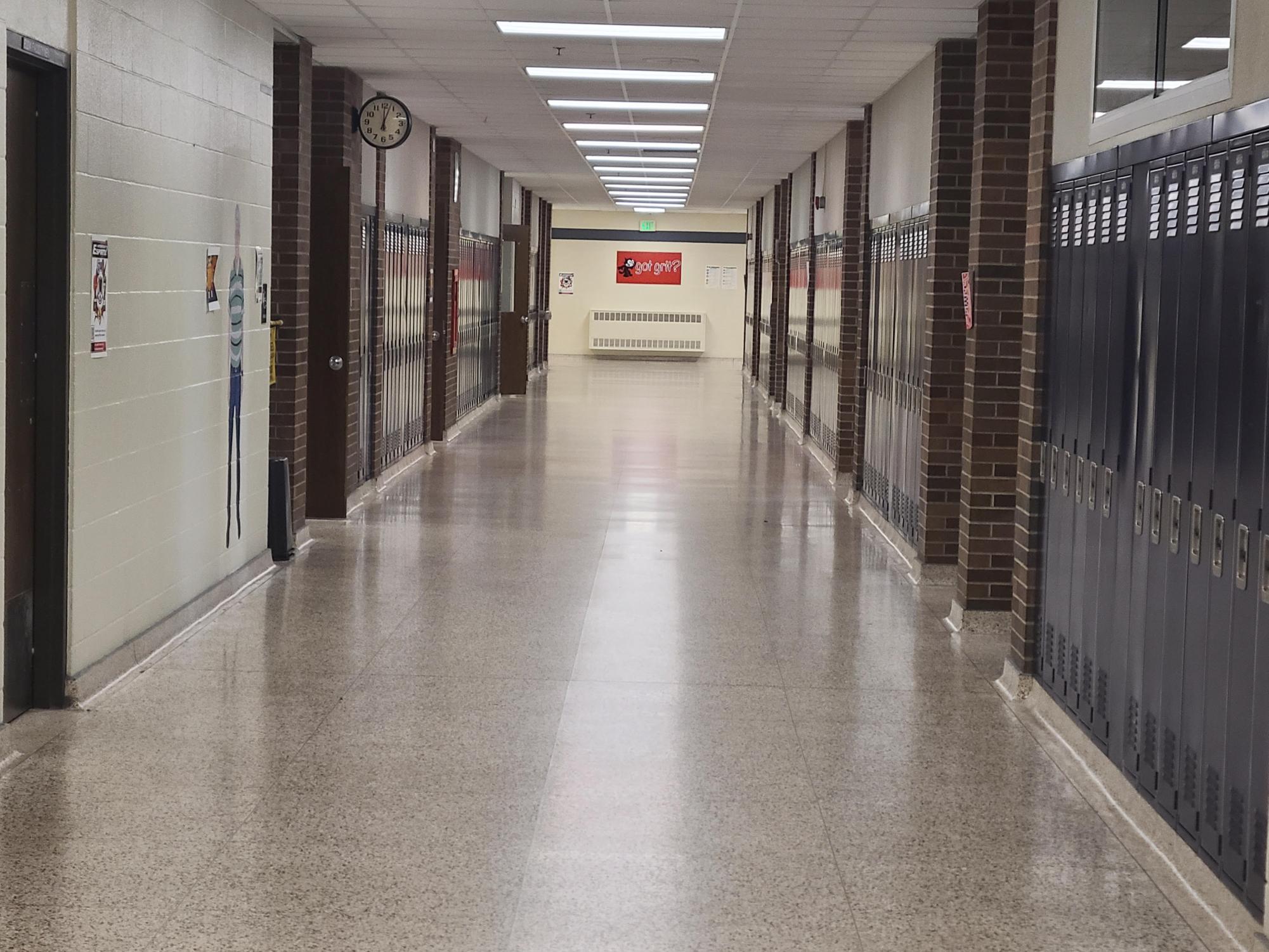 An empty hallway in the Math Department after-school, where the tutoring program takes place.