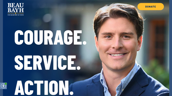 Front page of Beau Bayh's campaign website for Secretary of State. (Beau Bayh for Indiana)