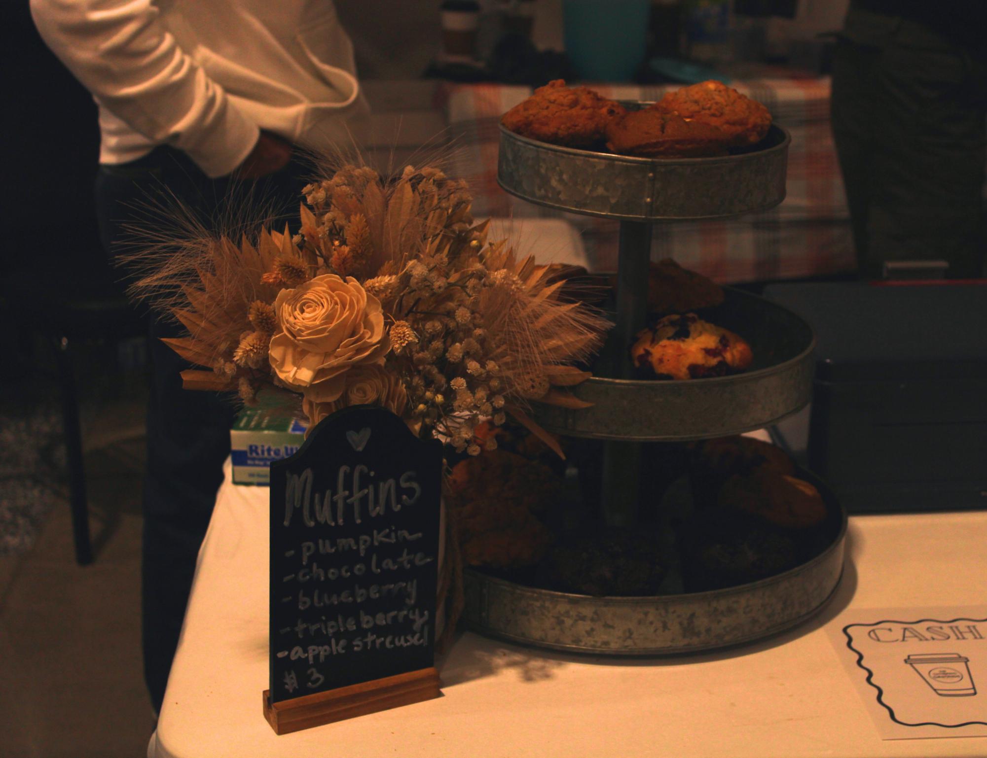 Different Flavors of homemade muffins for sale by a local coffee shop. All made with love from the workers at Gathering Grounds. 