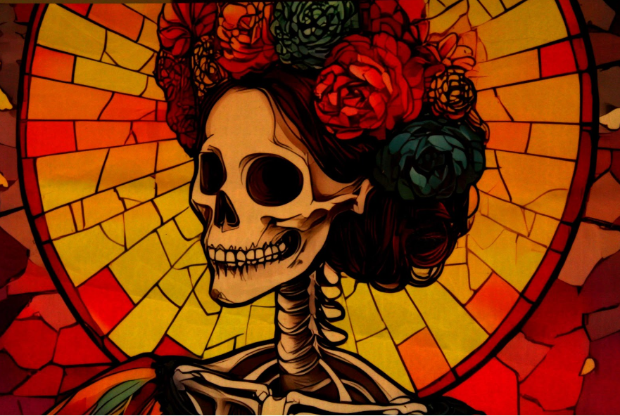 A poster hanging up at the event that represents the many colors of the Latinx culture.  