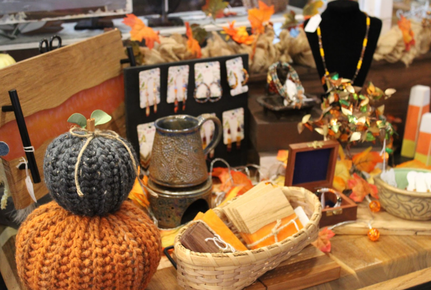A few pieces of fall-themed things for sale at Logansport’s local coffee shop, Black Dog Coffee Shop. Including Crochet pumpkins, earrings and even necklaces. 