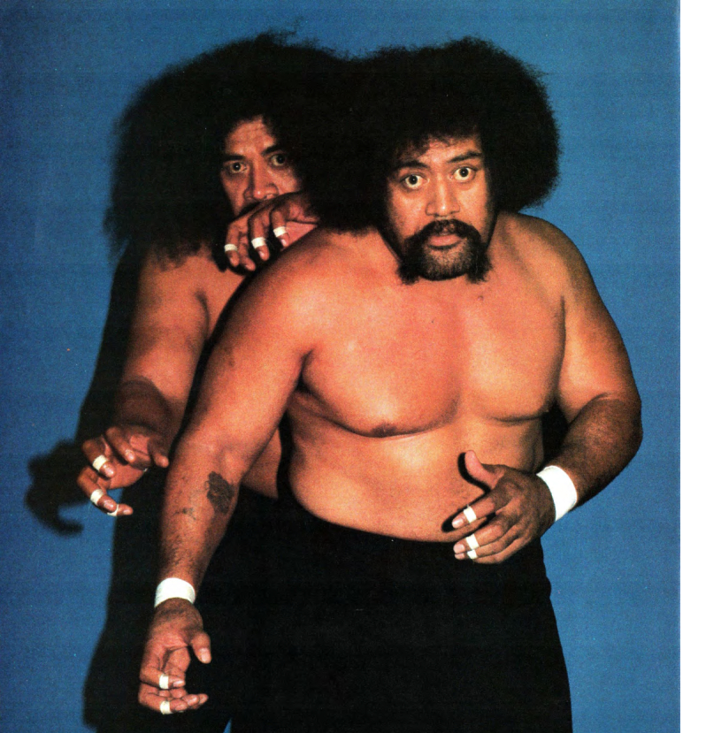 Afa and Sika Anoa'i, the Wild Samoans, whose legendary career and mentorship established the foundation for WWE’s most dominant faction, The Bloodline. (Wrestling's Main Event, December 1983, Public domain, via Wikimedia Commons)