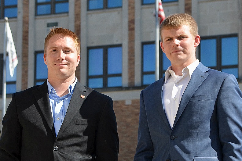 Mayor Chris Martin (left) poses with Deputy Mayor Jacob Pomasl (right) for an official picture. Pomasl will become the Mayor of Logansport once Martin departs on March 29. (City of Logansport)