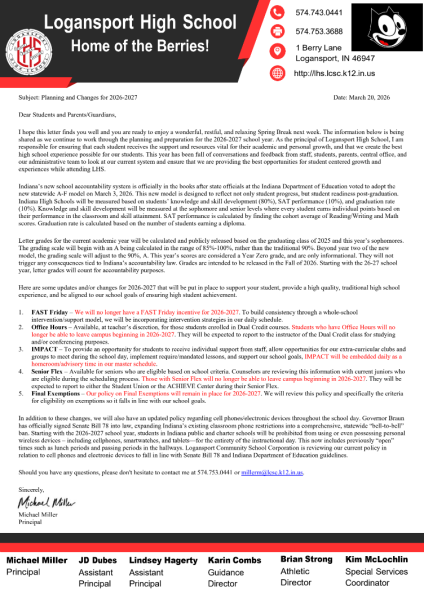 A screenshot of the letter sent out to the student body.