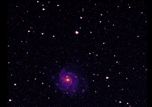 A YouthAstroNet image of the Pinwheel Galaxy created using astrophotography and false-color imaging.