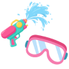 An infographic showing a water gun and pair of googles, the most common items used by contestants in Senior Assassin.
